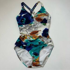 Be Creative Floral Tropical Print One Piece Bathing Suit Womens Size 10 D
